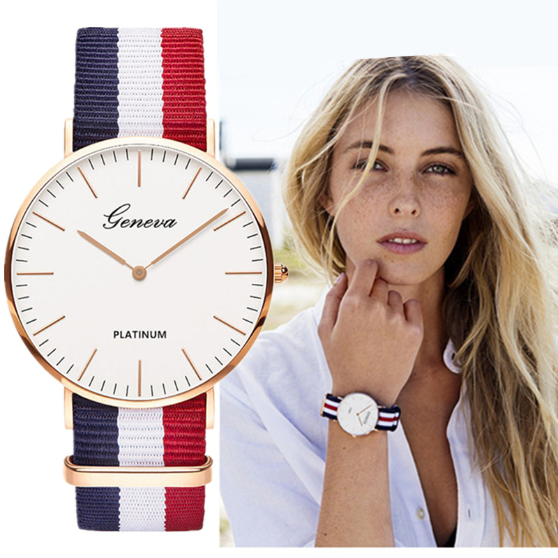 Smartwatch Ladies Watches Branded - Classic Fashion Stripe Nylon Band Women