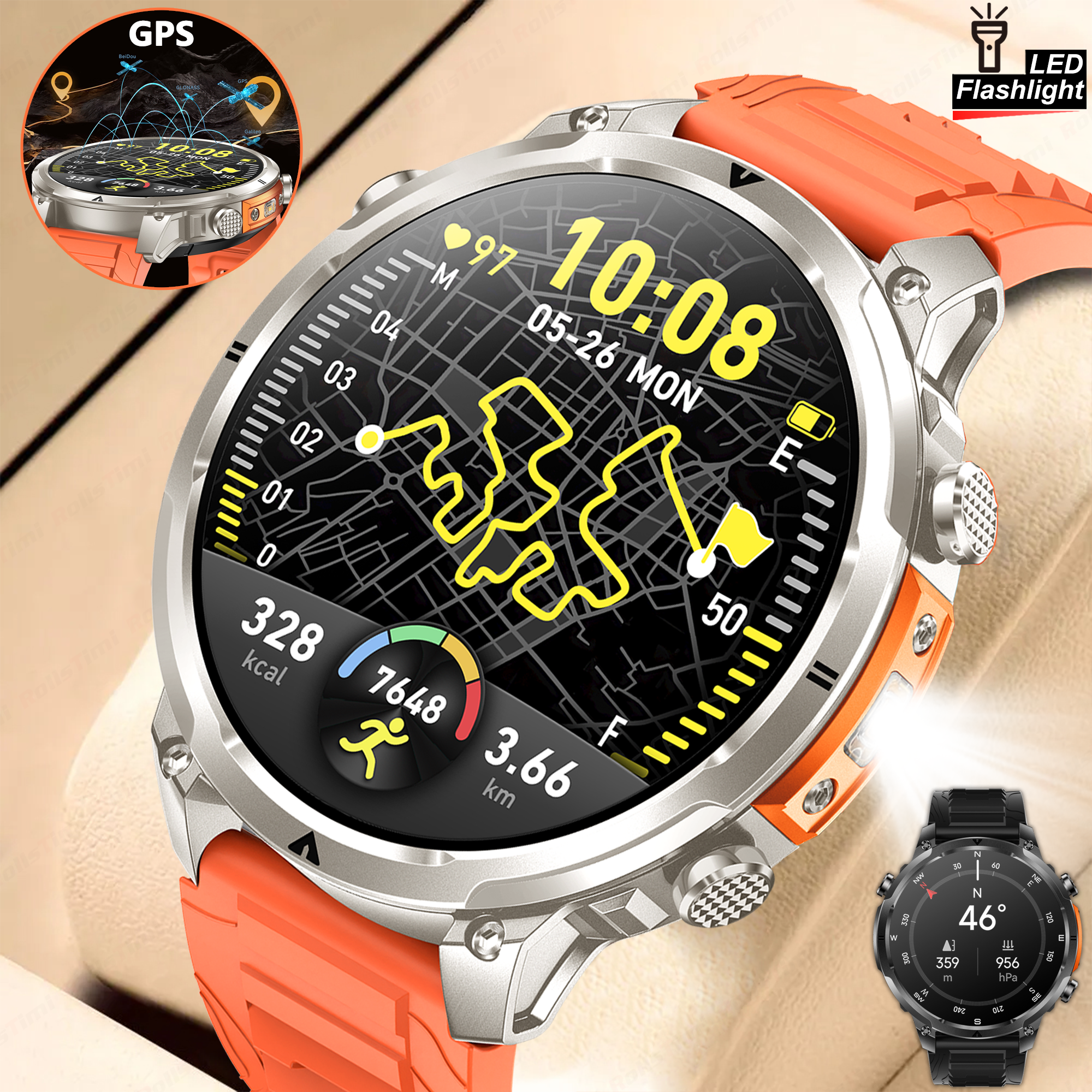 Smartwatch Watches For Men Digital - Outdoor GPS Sports Smart Watch 1.7-Inch
