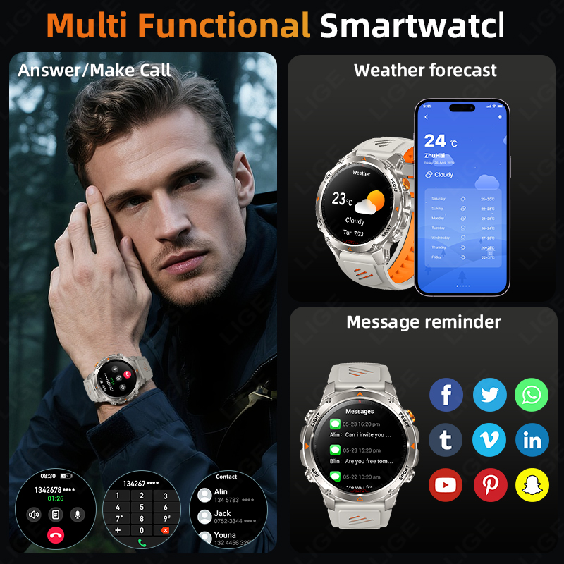 LIGE Rugged GPS Track Smart Wa - Smartwatch Watches With Bluetooth recensie en prijs