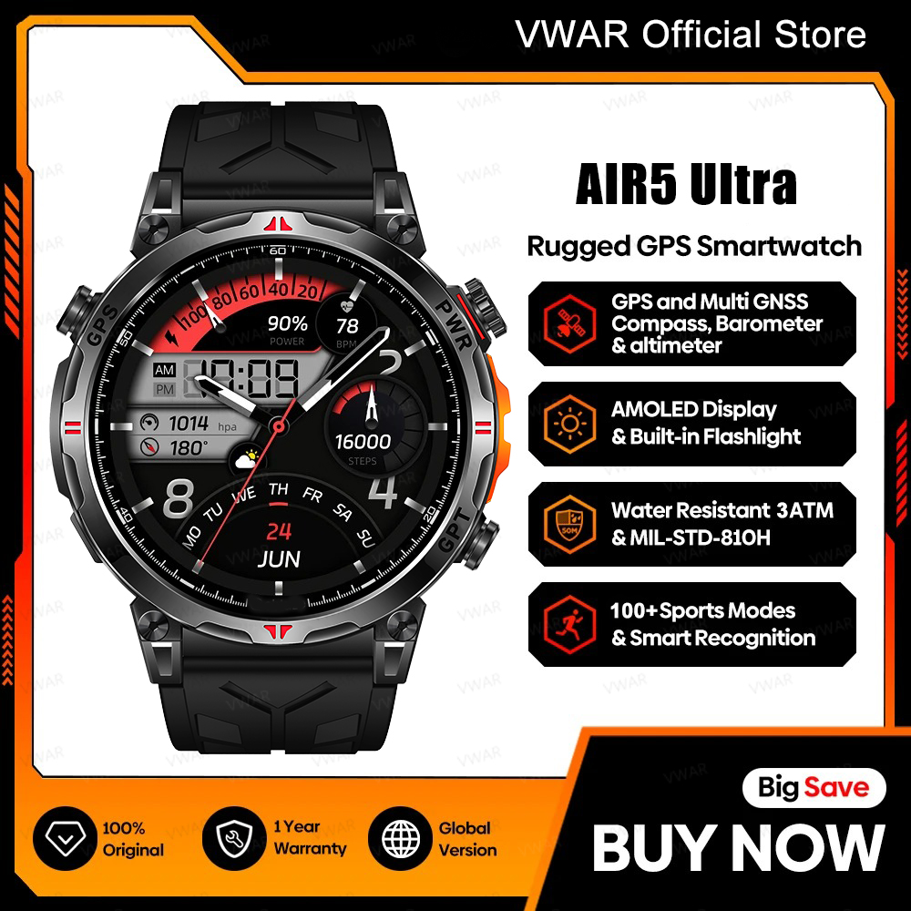 VWAR Air5 Ultra GPS Smartwatch - Watch Vs Amazfit recensie en prijs